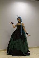 Size: 682x1024 | Tagged: safe, artist:renshuher, queen chrysalis, human, g4, 2015, clothes, cosplay, irl, irl human, photo, rubronycon, russian, solo