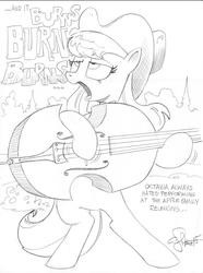 Size: 762x1024 | Tagged: safe, artist:andypriceart, octavia melody, g4, cello, female, hat, johnny cash, monochrome, musical instrument, singing, solo, traditional art