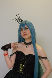 Size: 682x1024 | Tagged: safe, artist:renshuher, queen chrysalis, human, g4, 2015, clothes, cosplay, crown, irl, irl human, photo, rubronycon, russian, solo