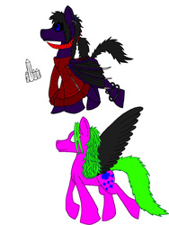 Size: 1944x2592 | Tagged: safe, artist:the dragon medic, oc, oc only, unnamed oc, demon, bangles, bat wings, clothes, colored wings, dressed, duo, earring, horns, male, medic, multiple limbs, piercing, ponysona, shirt, wings