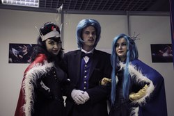 Size: 2560x1706 | Tagged: safe, fancypants, king sombra, queen chrysalis, human, g4, 2015, clothes, cosplay, costume, crown, irl, irl human, photo, rubronycon, rule 63, russian, trio