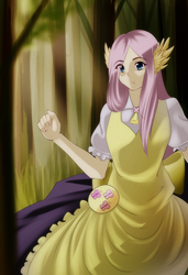 Size: 1300x1900 | Tagged: safe, artist:mohomo, fluttershy, human, g4, clothes, eared humanization, female, humanized, maid, solo, wing ears