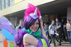 Size: 1280x853 | Tagged: safe, rarity, human, rubronycon, g4, 2015, butterfly wings, clothes, cosplay, costume, headdress, irl, irl human, photo, russian, solo, wings