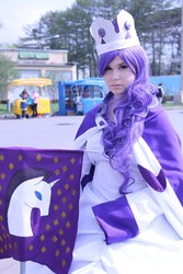Size: 1366x2048 | Tagged: safe, princess platinum, rarity, human, g4, 2015, banner, clothes, cosplay, costume, crown, irl, irl human, photo, rubronycon, russian, solo, unicornia