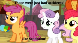 Size: 1280x719 | Tagged: safe, apple bloom, scootaloo, sweetie belle, appleoosa's most wanted, g4, image macro