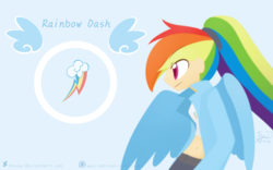 Size: 2520x1575 | Tagged: safe, artist:howxu, rainbow dash, human, g4, belly button, female, humanized, midriff, solo, winged humanization