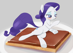Size: 2893x2105 | Tagged: safe, artist:dambitail, rarity, pony, unicorn, g4, blushing, female, high res, rarity is a marshmallow, s'mores, solo