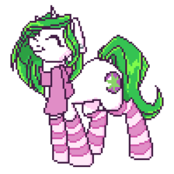 Size: 400x400 | Tagged: safe, artist:xxtendertacosxx, oc, oc only, oc:moonstone, clothes, pixel art, scarf, socks, solo, stockings, striped socks