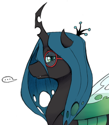 Size: 1272x1464 | Tagged: safe, artist:aisureimi, queen chrysalis, changeling, changeling queen, g4, crown, dork, dorkalis, female, glasses, horn, jewelry, regalia, simple background, solo, speech bubble, white background, wings