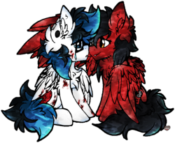 Size: 795x653 | Tagged: dead source, safe, artist:php166, oc, oc only, oc:frozen soul, oc:heartbeat howl, pegasus, pony, blood, comforting, crying, female, male, mare, stallion, wings