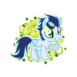 Size: 1024x1024 | Tagged: safe, artist:kazziepones, soarin', g4, backwards cutie mark, chibi, goggles, male, old cutie mark, simple background, solo, transparent background