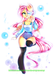 Size: 2893x4092 | Tagged: safe, artist:minamikoboyasy, fluttershy, anthro, g4, bubble, female, solo, wink