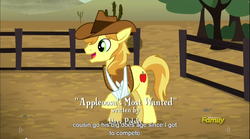 Size: 1283x714 | Tagged: safe, screencap, braeburn, earth pony, pony, appleoosa's most wanted, g4, male, meme, solo, stallion, youtube caption