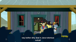 Size: 1281x713 | Tagged: safe, screencap, fetter keys, sheriff silverstar, star spur, earth pony, pony, appleoosa's most wanted, g4, male, meme, stallion, youtube caption