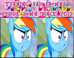 Size: 1000x780 | Tagged: safe, edit, edited screencap, screencap, rainbow dash, a friend in deed, g4, tanks for the memories, frown upside down, inverted mouth, smile song