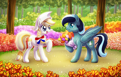 Size: 800x509 | Tagged: safe, artist:shinepawpony, oc, oc only, dutch cap, flower, hat, nation ponies, netherlands, tulip