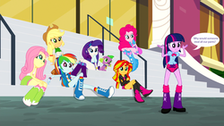 Size: 1920x1080 | Tagged: safe, artist:anon3434, edit, edited screencap, editor:anon3434, screencap, applejack, fluttershy, pinkie pie, rainbow dash, rarity, spike, sunset shimmer, twilight sparkle, human, equestria girls, g4, boots, diaper, diaper edit, diaper fetish, female, humane five, humane seven, humane six, mane seven, mane six, non-baby in diaper, shoes