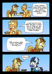 Size: 2480x3508 | Tagged: safe, artist:bobthedalek, applejack, braeburn, soarin', earth pony, pegasus, pony, appleoosa's most wanted, g4, clothes, comic, female, goggles, high res, male, pie, stallion, stupidity, that pony sure does love pies, unamused