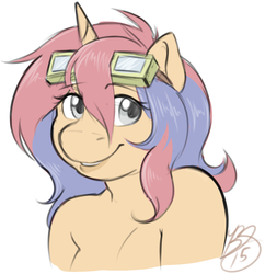 Size: 1279x1319 | Tagged: safe, artist:collaredginger, oc, oc only, oc:sweet voltage, unicorn, anthro, bust, goggles, portrait, sketch