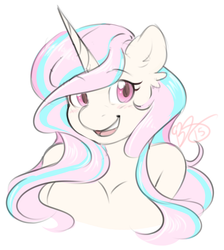 Size: 1280x1428 | Tagged: safe, artist:collaredginger, oc, oc only, oc:pop candy, unicorn, anthro, bust, colored pupils, portrait, sketch, smiling