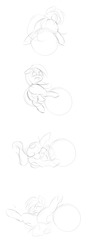 Size: 680x1920 | Tagged: safe, artist:randy, oc, oc only, oc:aryanne, earth pony, pony, ball, black and white, butt, comic, earth pony oc, falling, female, filly, grayscale, lineart, monochrome, ouch, playing, plot, pounce, rolling, wip