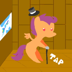 Size: 300x300 | Tagged: safe, artist:caitsith511, scootaloo, g4, animated, bipedal, cane, cane dance, clubhouse, crusaders clubhouse, dancing, female, hat, pointy ponies, solo, top hat