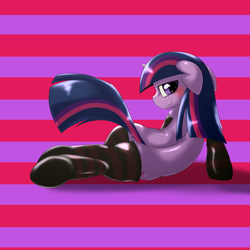 Size: 1000x1000 | Tagged: dead source, safe, artist:ushiro no kukan, twilight sparkle, g4, backbend, clothes, cobra stretch, female, socks, solo, striped socks, sultry pose