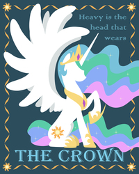 Size: 800x1000 | Tagged: safe, artist:cyle, part of a set, princess celestia, g4, female, poster, raised hoof, sitting, solo, spread wings