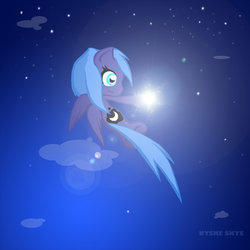 Size: 900x900 | Tagged: safe, artist:nyskeskye, princess luna, g4, female, filly, flying, smiling, solo, stars, woona