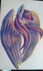 Size: 1024x1707 | Tagged: safe, artist:szopwmeloniku, twilight sparkle, alicorn, pony, g4, female, heart, mare, simple background, solo, spread wings, traditional art, twilight sparkle (alicorn)