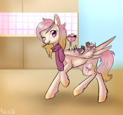 Size: 1024x953 | Tagged: safe, artist:rflzqt, oc, oc only, oc:cotton canvas, pegasus, pony, clothes, female, ice cream, mare, scarf, solo