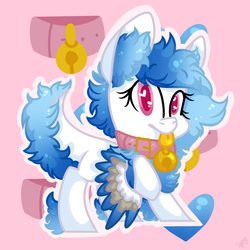 Size: 1024x1024 | Tagged: safe, oc, oc only, oc:alacer, original species, pegasus, pony, bell, bell collar, collar, cute, ears, female, fluffy, lutei, mare, tongue out, wings