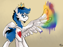 Size: 1024x768 | Tagged: safe, artist:rflzqt, oc, oc only, oc:frozen soul, pegasus, pony, crown, male, paint, paint on feathers, rainbow, stallion, wings