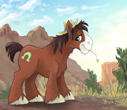Size: 1000x866 | Tagged: safe, artist:spainfischer, trouble shoes, earth pony, pony, appleoosa's most wanted, g4, cute, happy, hat, male, solo, stallion, straw, troublebetes, unshorn fetlocks