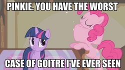 Size: 886x500 | Tagged: safe, screencap, pinkie pie, twilight sparkle, g4, image macro, meme