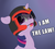 Size: 2693x2423 | Tagged: safe, artist:zippysqrl, twilight sparkle, pony, unicorn, g4, caption, cute, female, floppy ears, helmet, high res, i am the law, judge dredd, looking at you, open mouth, solo, text, the smiling pony, twiabetes, yelling