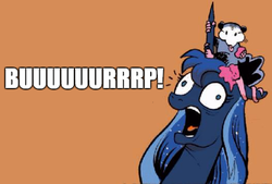 Size: 490x332 | Tagged: safe, idw, princess luna, tiberius, g4, micro-series #10, my little pony micro-series, burp, exploitable meme, image macro, meme