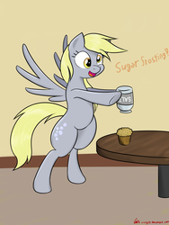 Size: 2448x3264 | Tagged: safe, artist:orang111, derpy hooves, pegasus, pony, g4, bipedal, female, high res, mare, muffin, salt, solo, table, this will end in tears