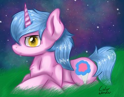 Size: 1800x1420 | Tagged: safe, artist:serenawatchmen, oc, oc only, oc:cotton candy, pony, unicorn, lying down, prone, solo