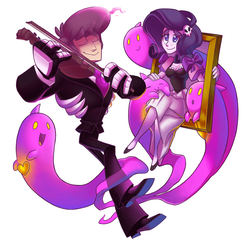 Size: 966x952 | Tagged: safe, artist:silentazrael, rarity, ghost, human, g4, cameo, gothic, humanized, lewis, musical instrument, mystery skulls, painting, reference, violin