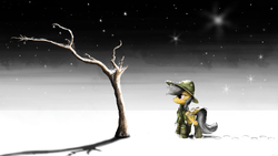 Size: 4800x2700 | Tagged: safe, artist:flamevulture17, daring do, g4, female, snow, snowfall, solo, tree