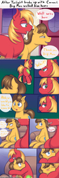 Size: 1280x3840 | Tagged: safe, artist:nekocrispy, big macintosh, caramel, earth pony, pony, g4, blushing, butt, cute, gay, hug, male, plot, ship:caramac, shipping, socially awkward pony, stallion