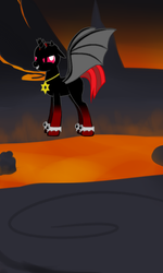 Size: 480x800 | Tagged: safe, oc, oc only, alicorn, bat pony, bat pony alicorn, pony, alicorn oc, broken horn, horn, jewelry, joke oc, necklace, red and black oc, solo, star of david