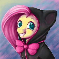 Size: 1280x1280 | Tagged: safe, artist:razzlicat, fluttershy, g4, bow, catsuit, female, solo