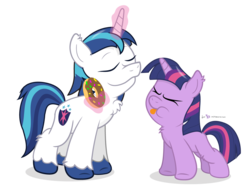 Size: 1080x840 | Tagged: safe, artist:dm29, shining armor, twilight sparkle, g4, donut, duo, filly, fuzznums, simple background, teasing, transparent background