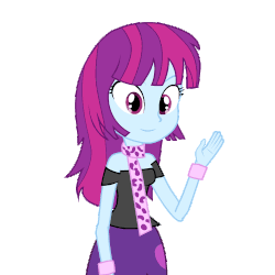 Size: 500x500 | Tagged: safe, artist:amante56, mystery mint, equestria girls, g4, animated, background human, clothes, cute, female, mysterybetes, scarf, smiling, solo, waving