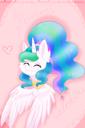 Size: 1000x1500 | Tagged: safe, artist:gnidagovnida, princess celestia, alicorn, pony, g4, :3, alternate hairstyle, cheek fluff, cute, cutelestia, ear fluff, eyes closed, female, heart, high ponytail, ponytail, smiling, solo