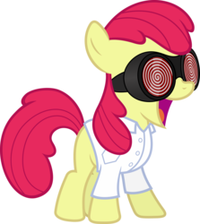 Size: 5344x6000 | Tagged: safe, artist:magister39, apple bloom, g4, absurd resolution, clothes, dr. insano, female, glasses, goggles, lab coat, missing accessory, simple background, solo, swirly glasses, transparent background, vector