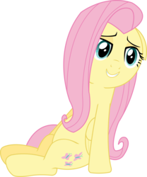 Size: 1746x2098 | Tagged: safe, artist:sketchmcreations, fluttershy, g4, tanks for the memories, female, floppy ears, grin, inkscape, simple background, sitting, solo, transparent background, vector