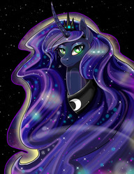 Size: 2700x3508 | Tagged: safe, artist:theneithervoid, princess luna, alicorn, pony, g4, color porn, curved horn, female, high res, horn, mare, smiling, solo, space